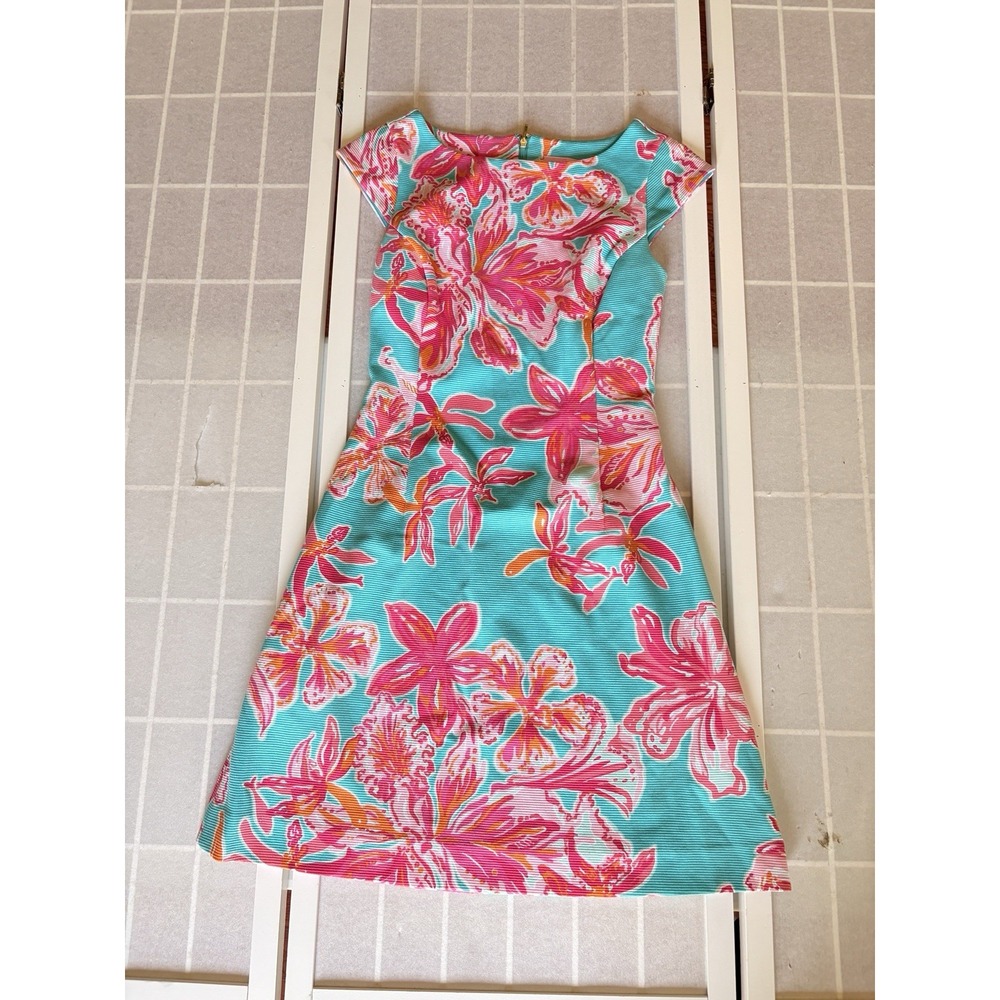 Lilly Pulitzer Extra Small XS Vibrant Turquoise & Pink Floral Starfish Shift